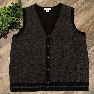 TURNBURY Vintage Dark Grey/Black 100% Wool Button Up Vest, Made in Hong Kong